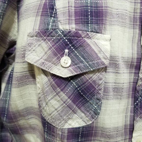 Mudd top Large plaid check button up 3/4 tab sleeve layering 100% cotton - Picture 6 of 14